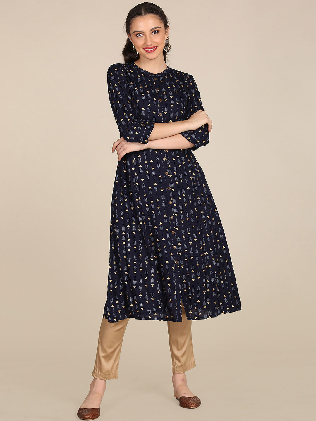 

Karigari Women Navy Blue Printed Kurta
