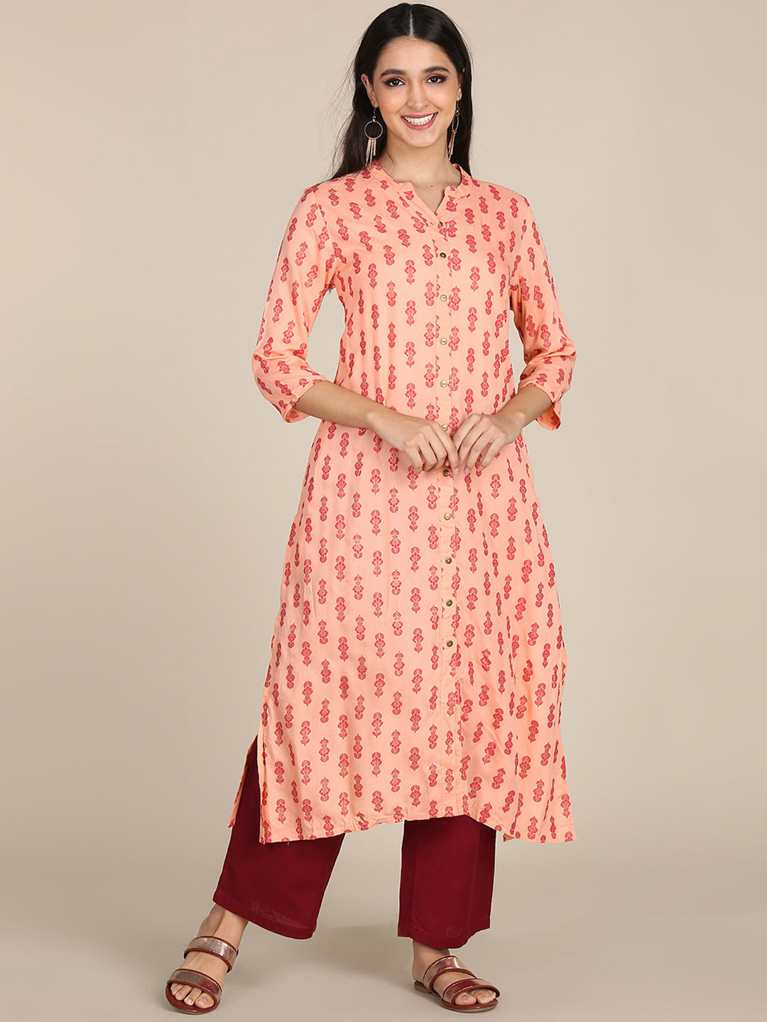 

Karigari Women Coral Ethnic Motifs Printed Kurta