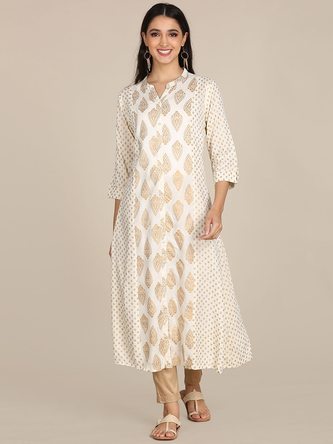 

Karigari Women White Ethnic Motifs Printed Kurta