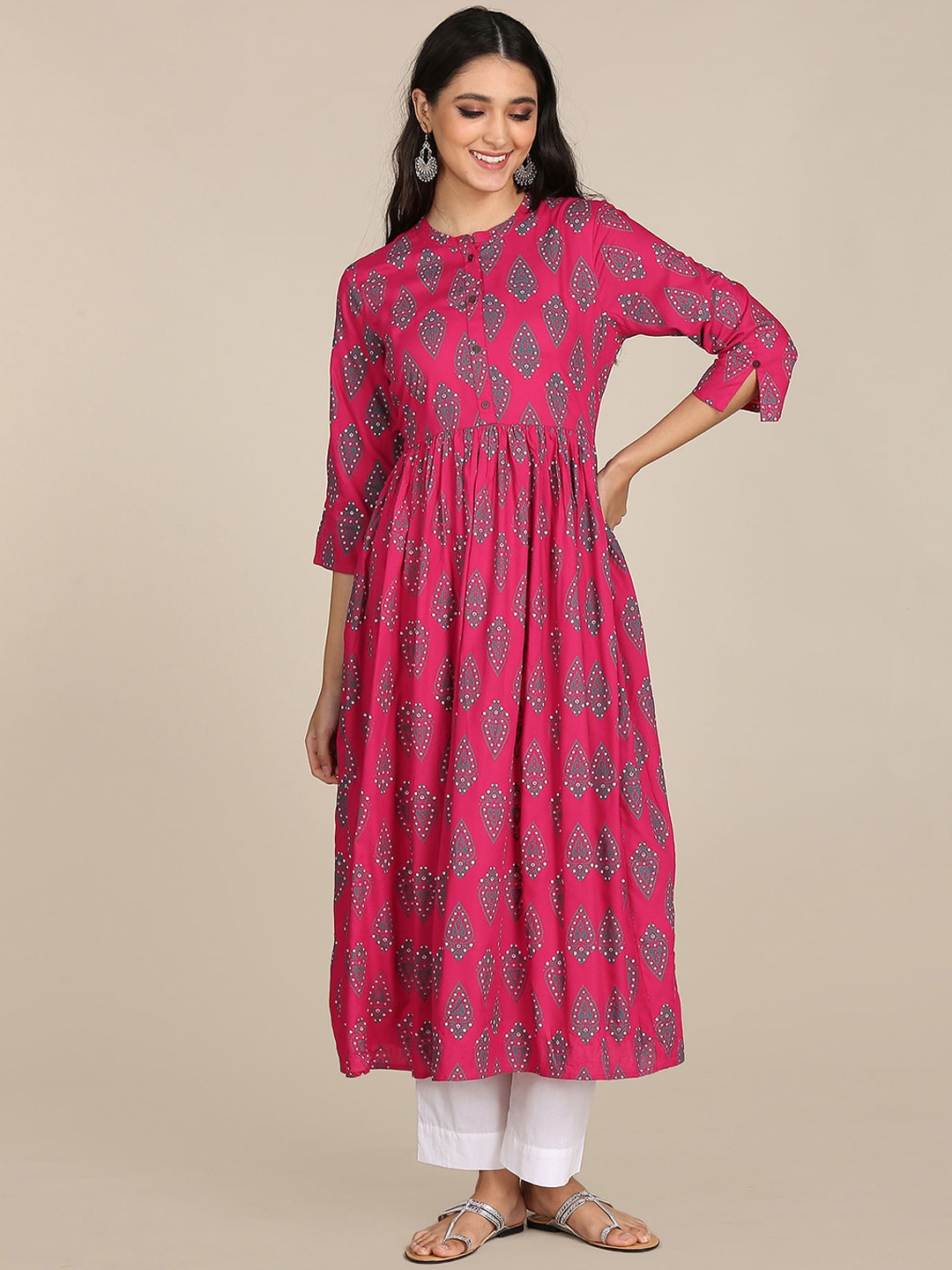 

Karigari Women Pink Ethnic Motifs Printed Kurta