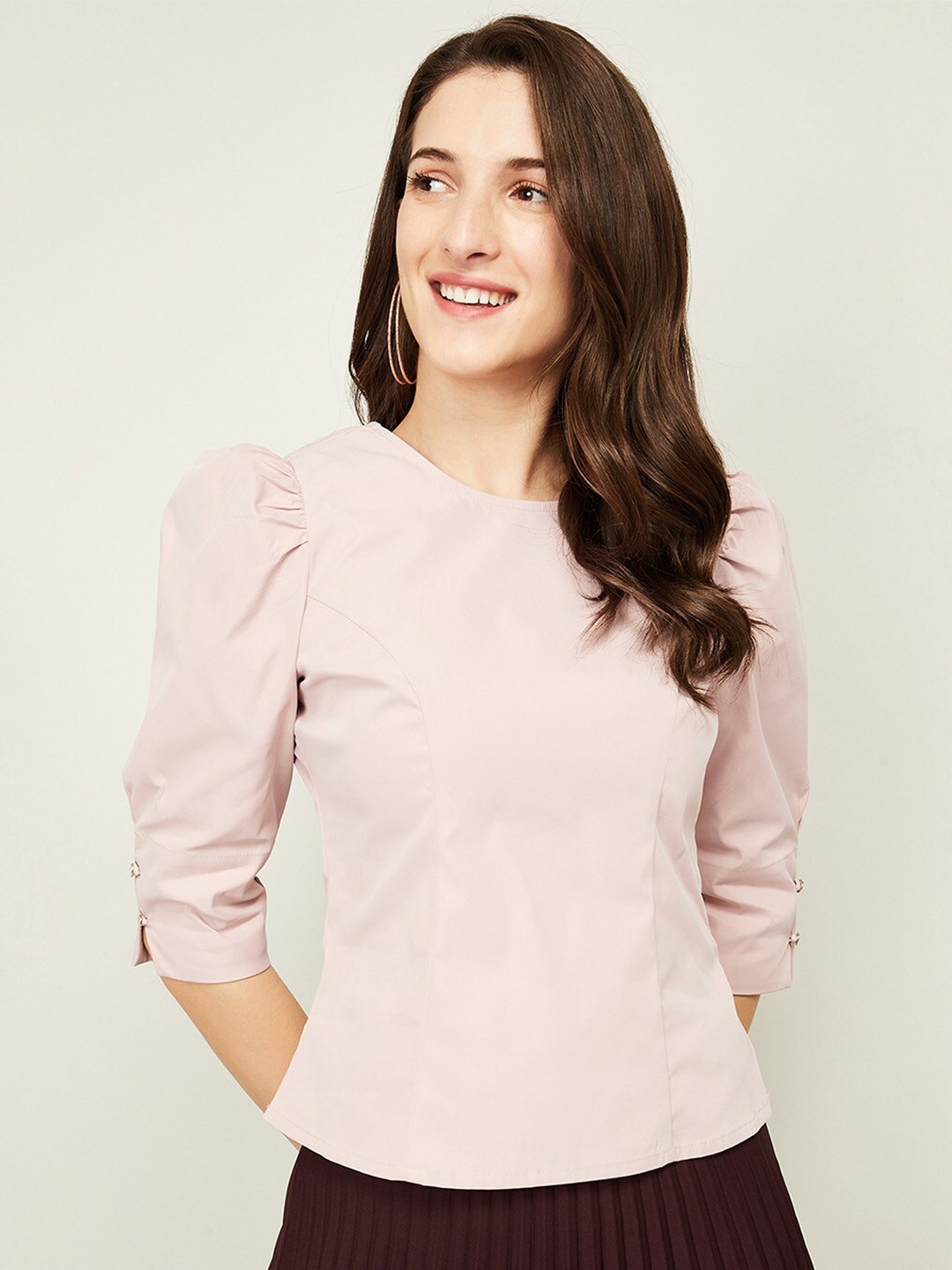 

CODE by Lifestyle Women Pink Puff Sleeves Top