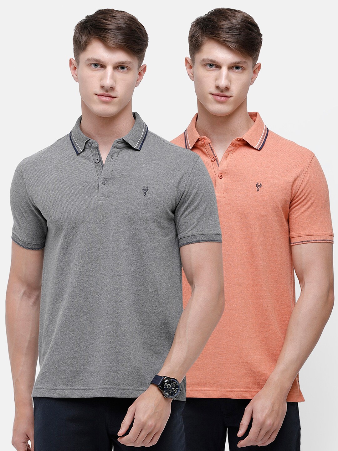 

Classic Polo Men Grey & Coral 2 Polo Collar Slim Fit T-shirt