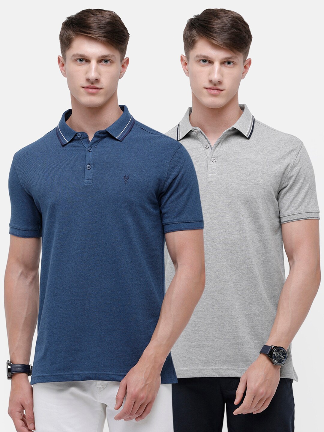 

Classic Polo Men Blue & Grey 2 Polo Collar Slim Fit T-shirt