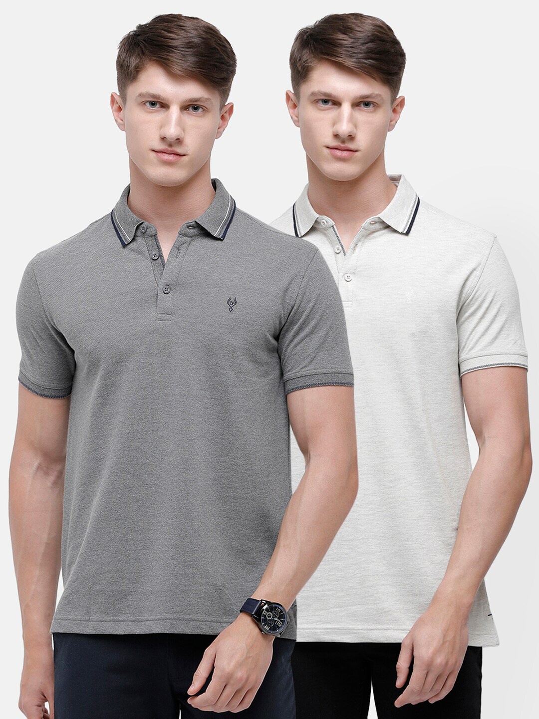 

Classic Polo Men Grey & White 2 Polo Collar Slim Fit T-shirt