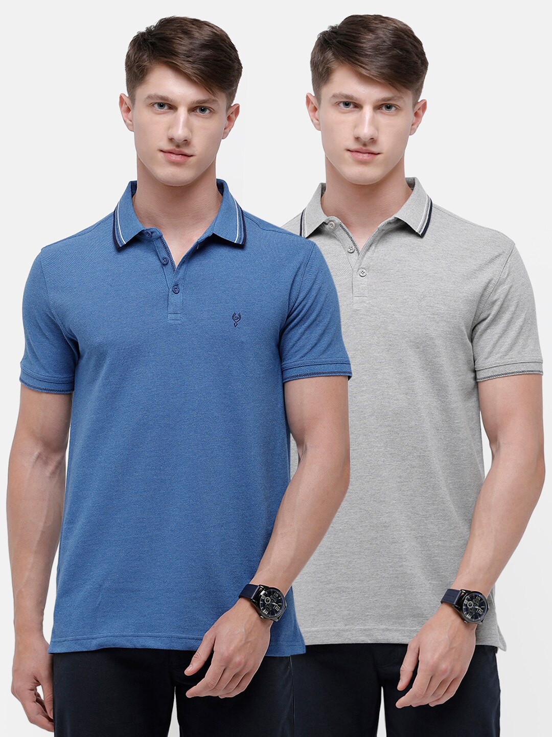 

Classic Polo Men Blue & Grey 2 Polo Collar Slim Fit T-shirt