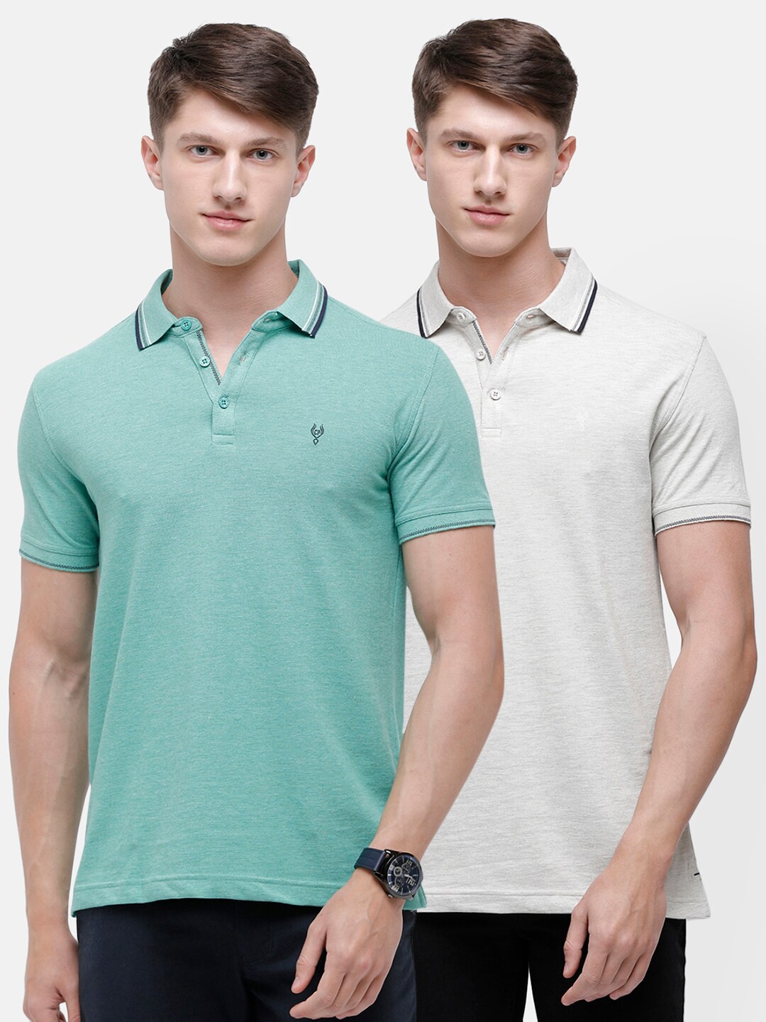 

Classic Polo Men Sea Green & White 2 Polo Collar Slim Fit T-shirt