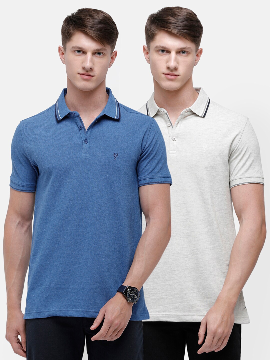 

Classic Polo Men Blue & White 2 Polo Collar Slim Fit T-shirt