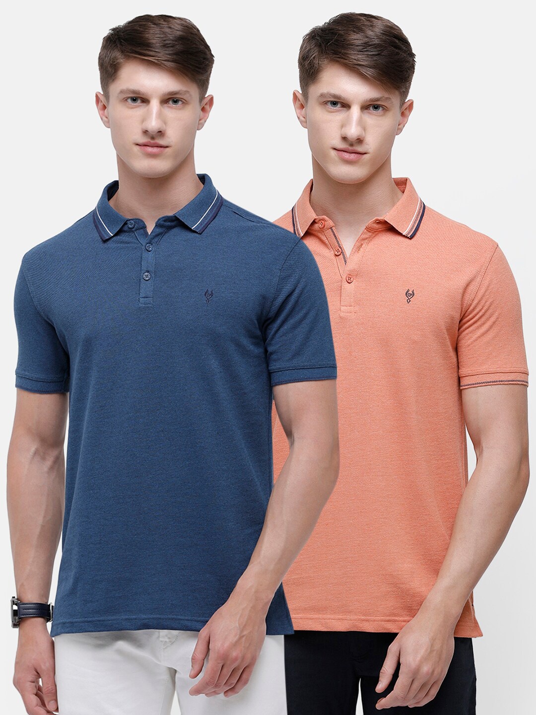 

Classic Polo Men Blue & Peach-Coloured Pack of 2 Polo Collar Slim Fit T-shirt