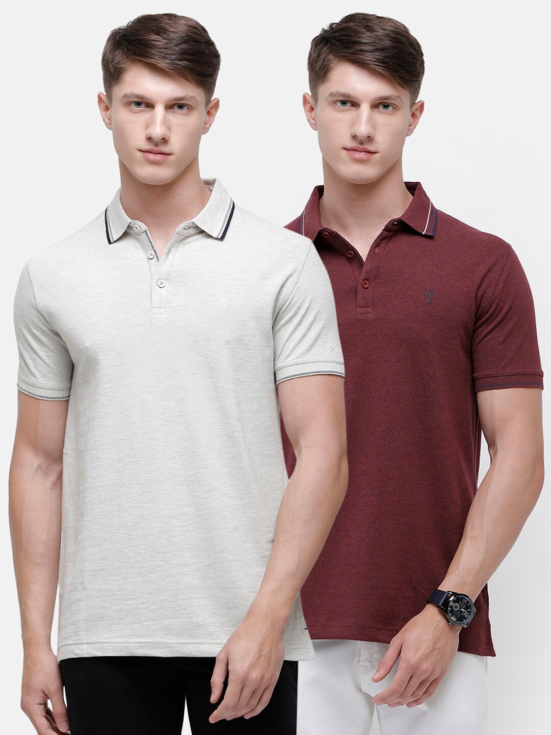 

Classic Polo Men Maroon & Grey 2 Polo Collar Slim Fit T-shirt