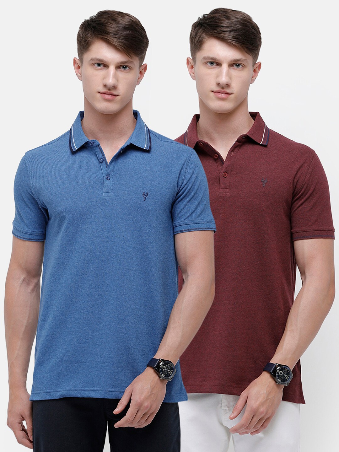 

Classic Polo Men Blue & Maroon 2 Polo Collar Slim Fit T-shirt