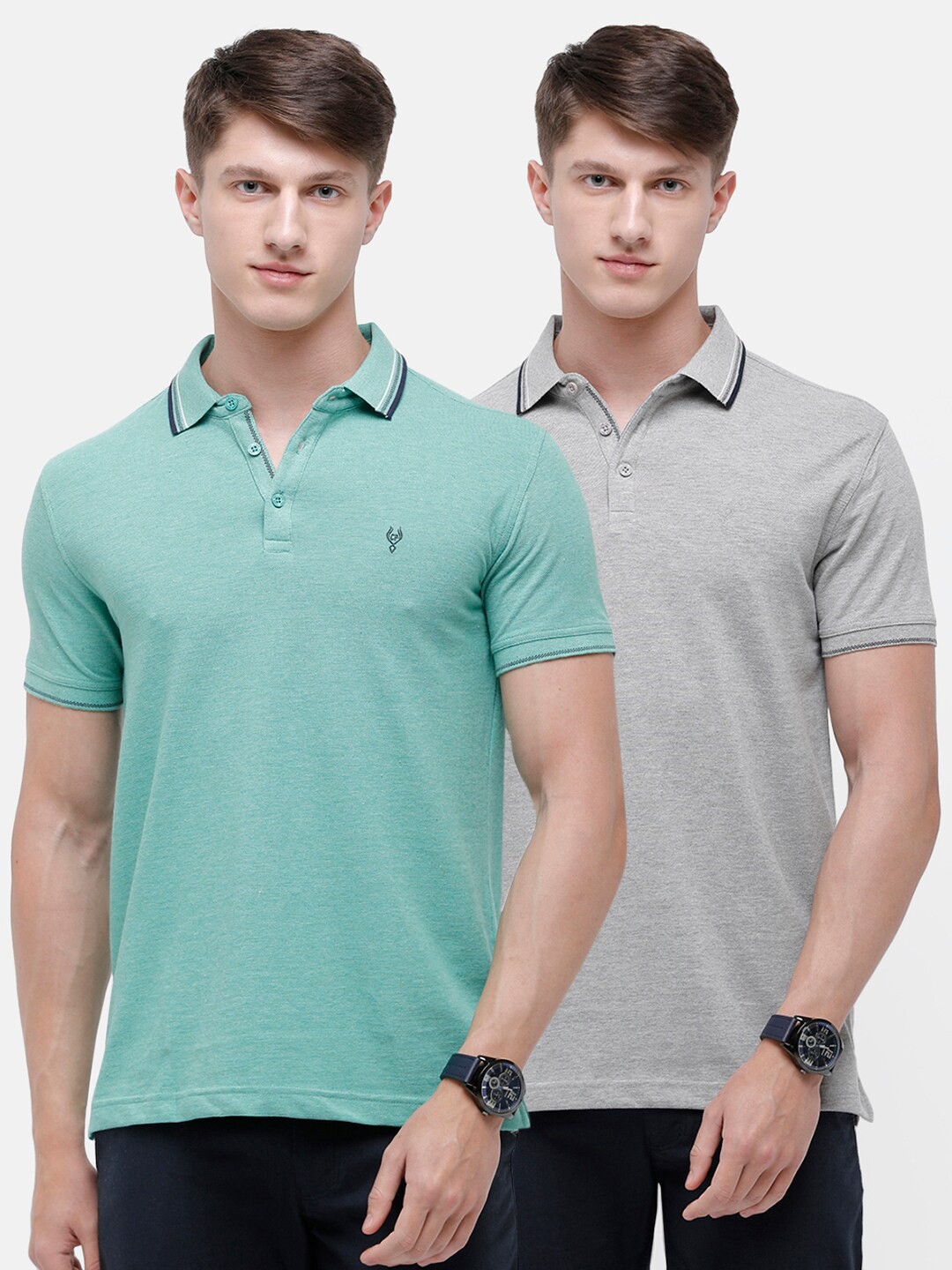 

Classic Polo Men Green & Grey 2 Polo Collar Slim Fit T-shirt