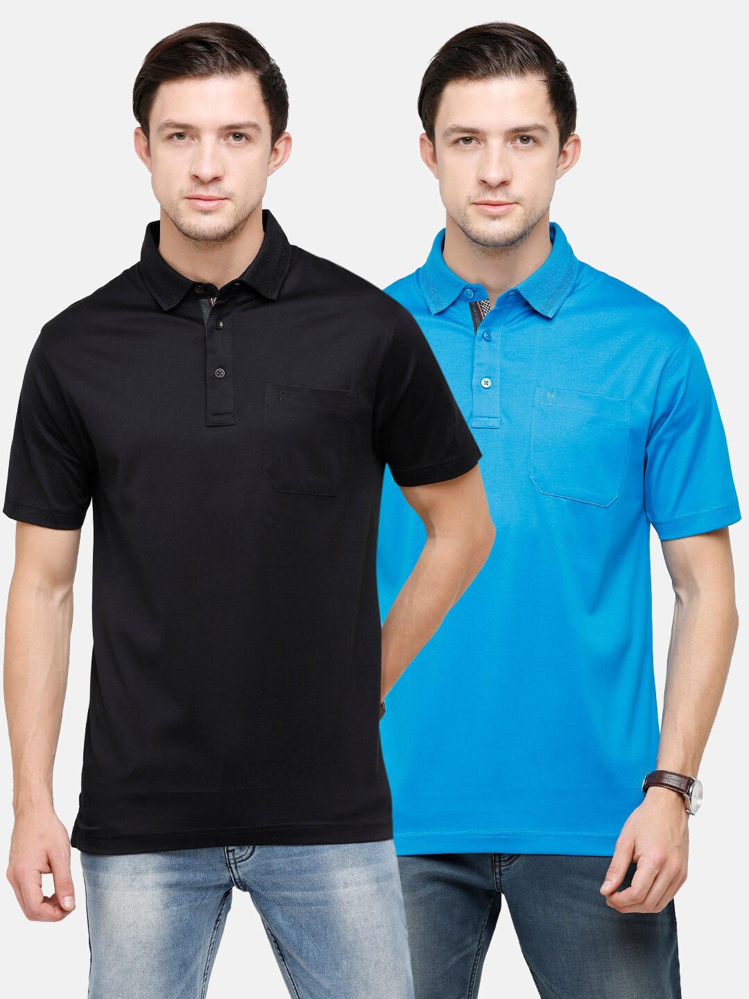 

Classic Polo Men Black & Blue 2 Polo Collar T-shirt