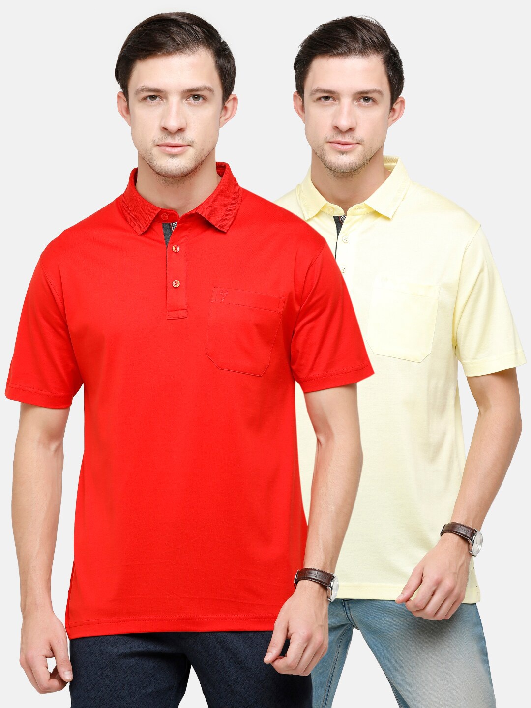 

Classic Polo Men Pack of 2 Polo Collar Pure Cotton T-shirt, Red