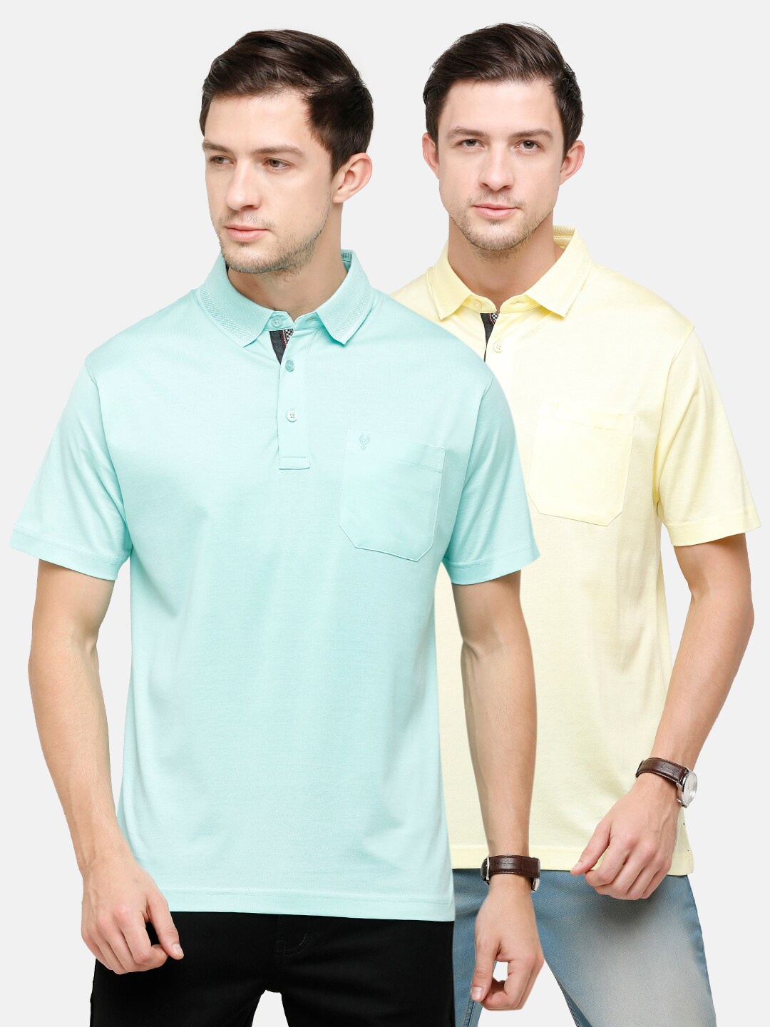 

Classic Polo Men Pack of 2 Polo Collar Pockets Pure Cotton T-shirts, Yellow