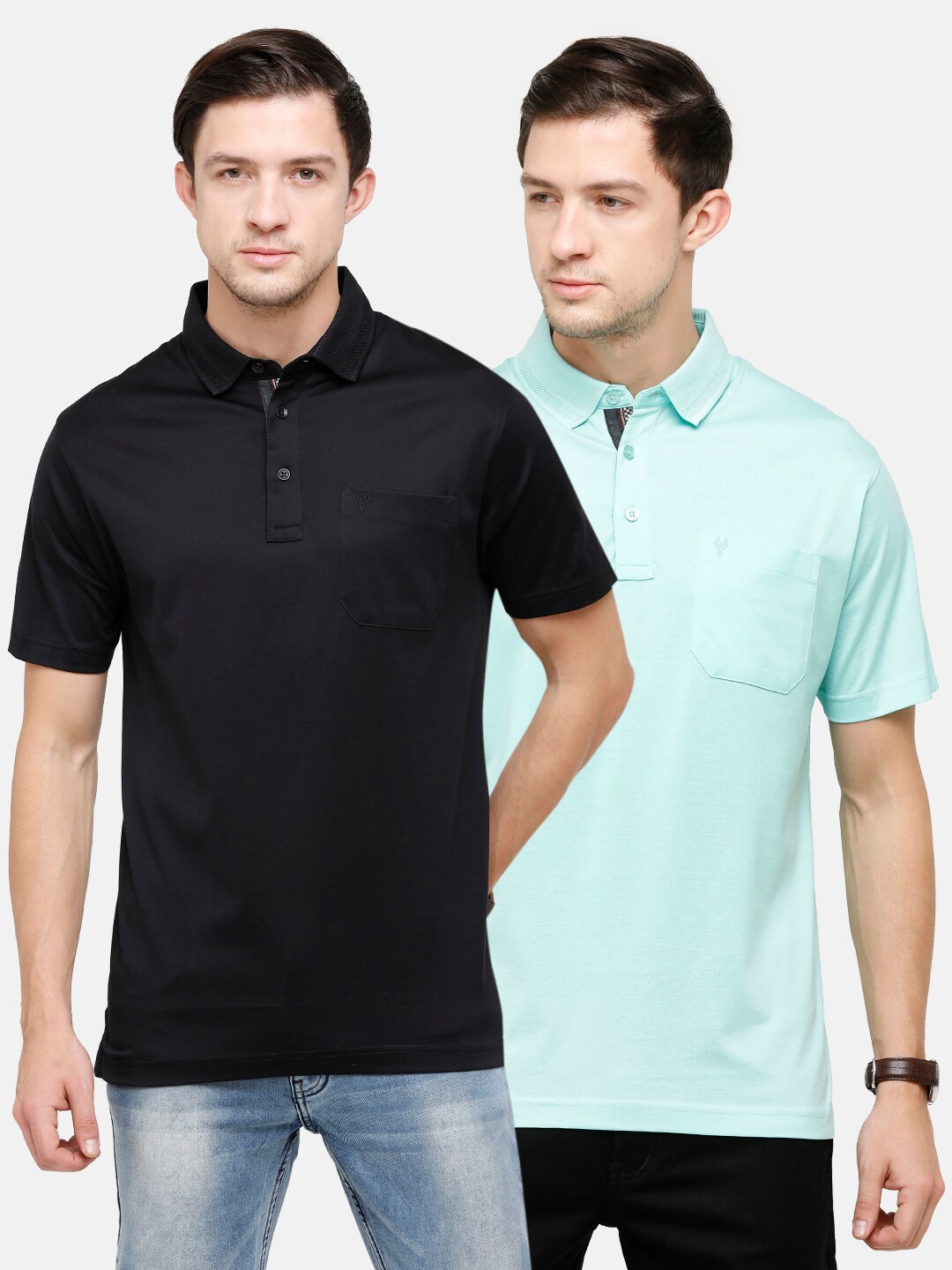

Classic Polo Set Of 2 Men Multicoloured Polo Collar Pockets T-shirt, Multi