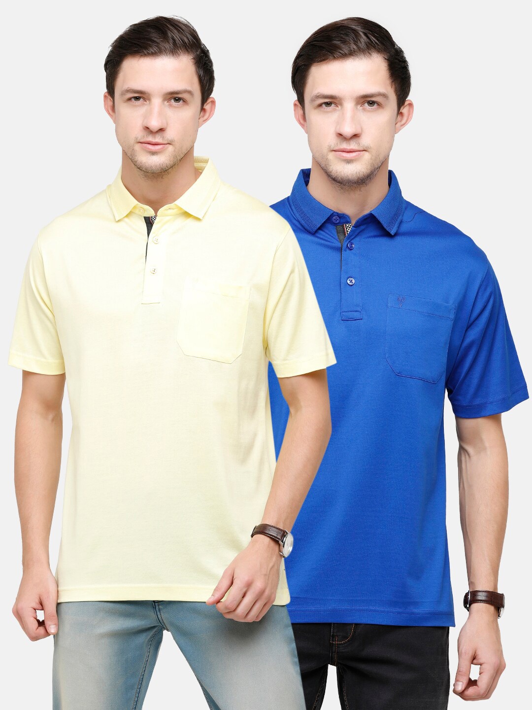 

Classic Polo Men Multicoloured Pack of 2 Polo Collar Pockets T-shirt, Multi