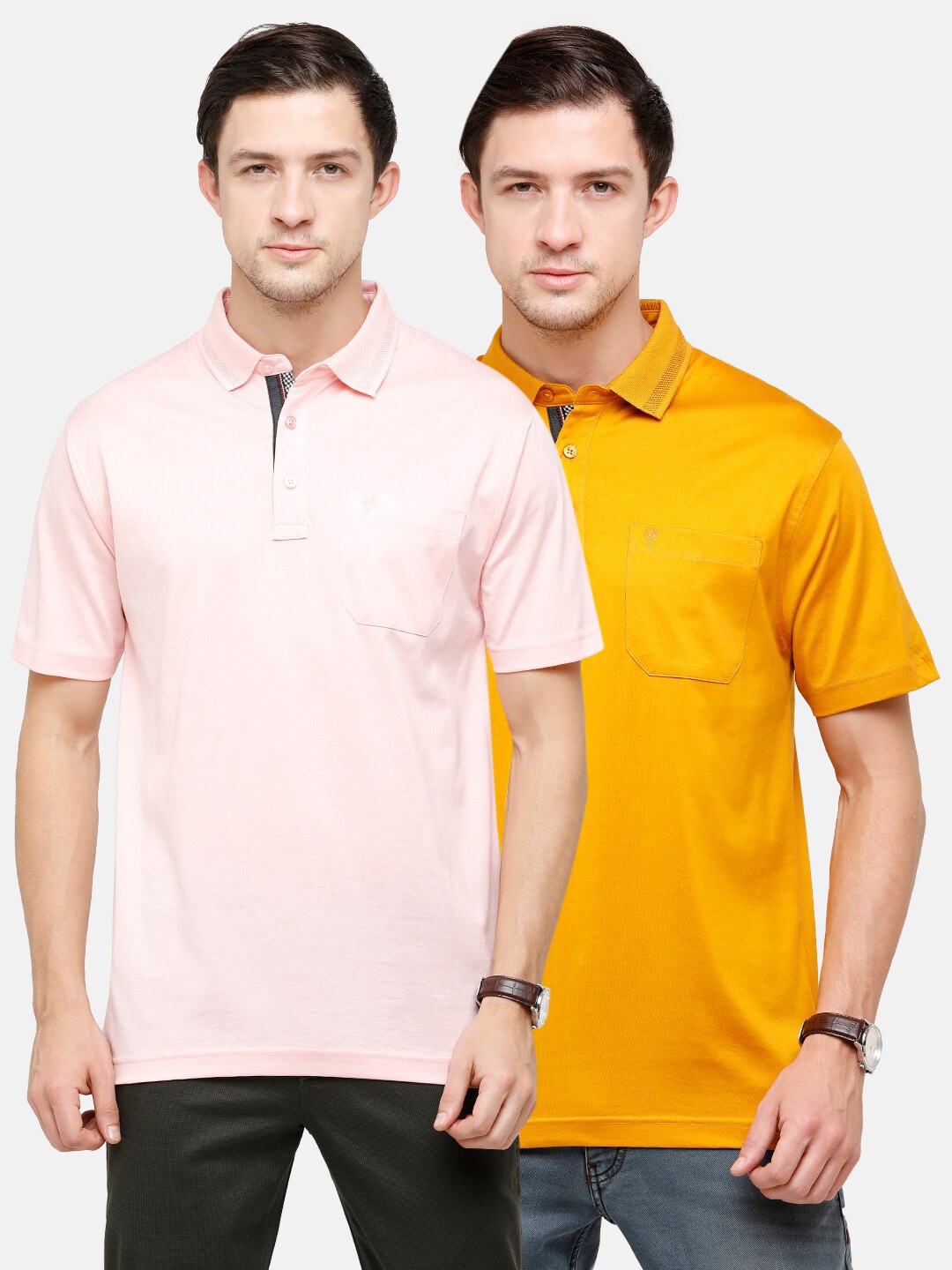 

Classic Polo Set Of 2 Men Multicoloured Polo Collar Pockets T-shirt, Multi