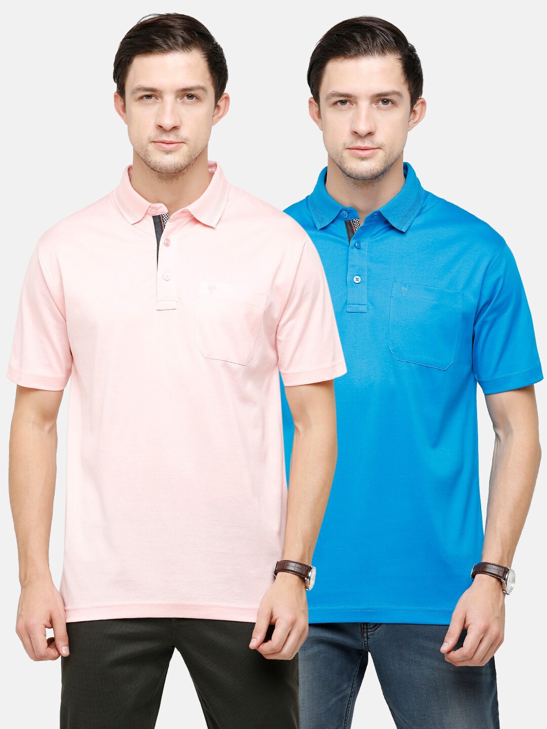 

Classic Polo Set of 2 Men Multicoloured Polo Collar Pockets T-shirt, Multi