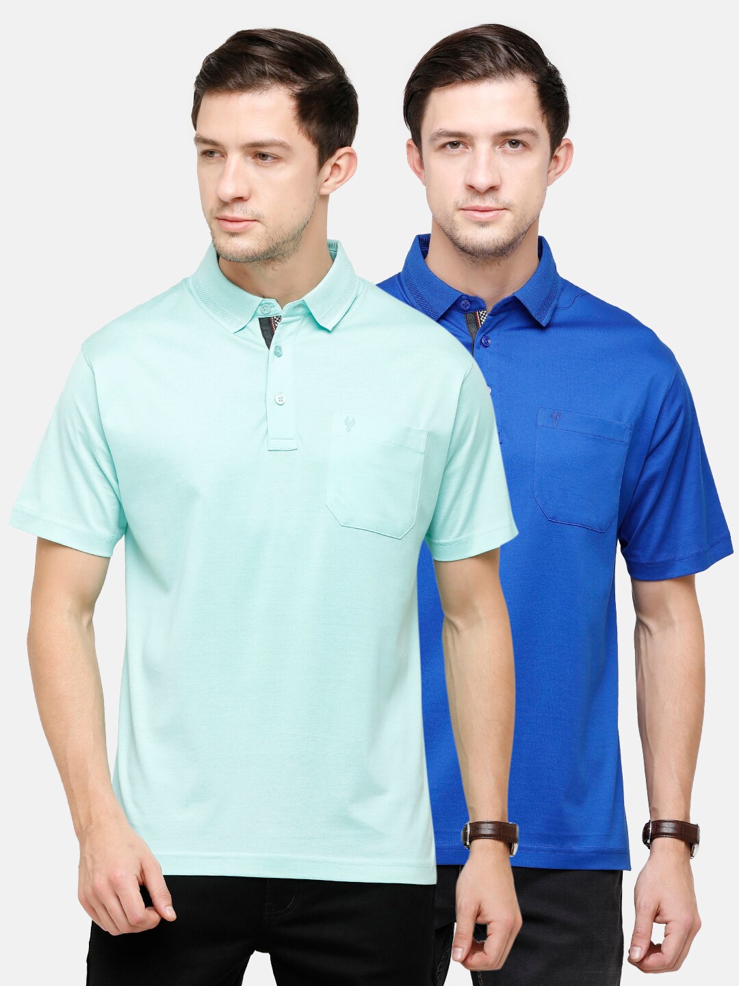 

Classic Polo Men Pack of 2 Polo Collar Pockets T-shirt, Turquoise blue