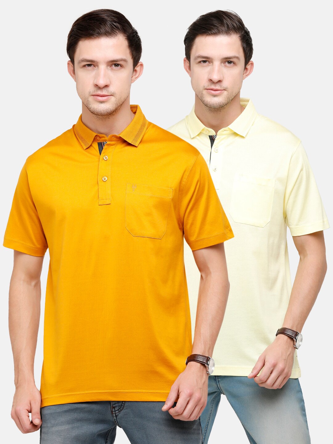 

Classic Polo Set of 2 Men Multicoloured Polo Collar Pockets T-shirt, Multi