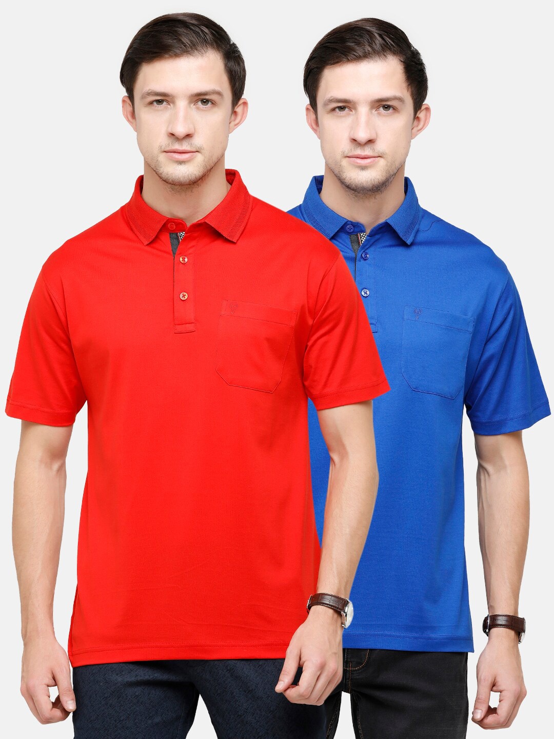 

Classic Polo Men Pack Of 2 Blue & Red Polo Collar T-shirt