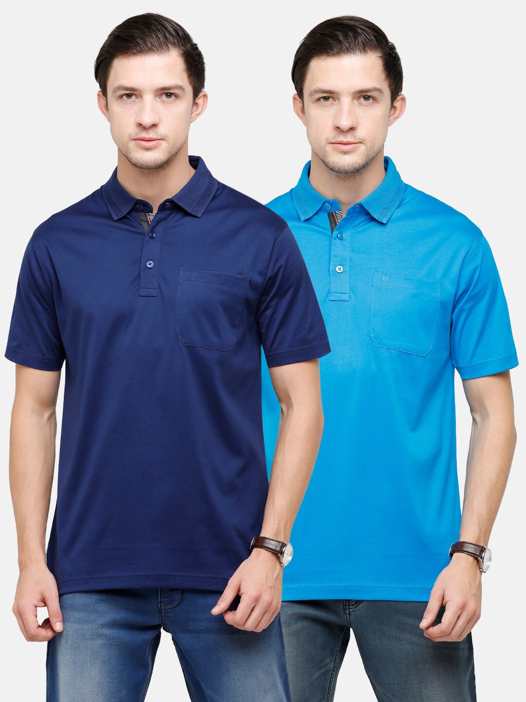 

Classic Polo Men Navy Blue & Blue 2 Polo Collar T-shirt