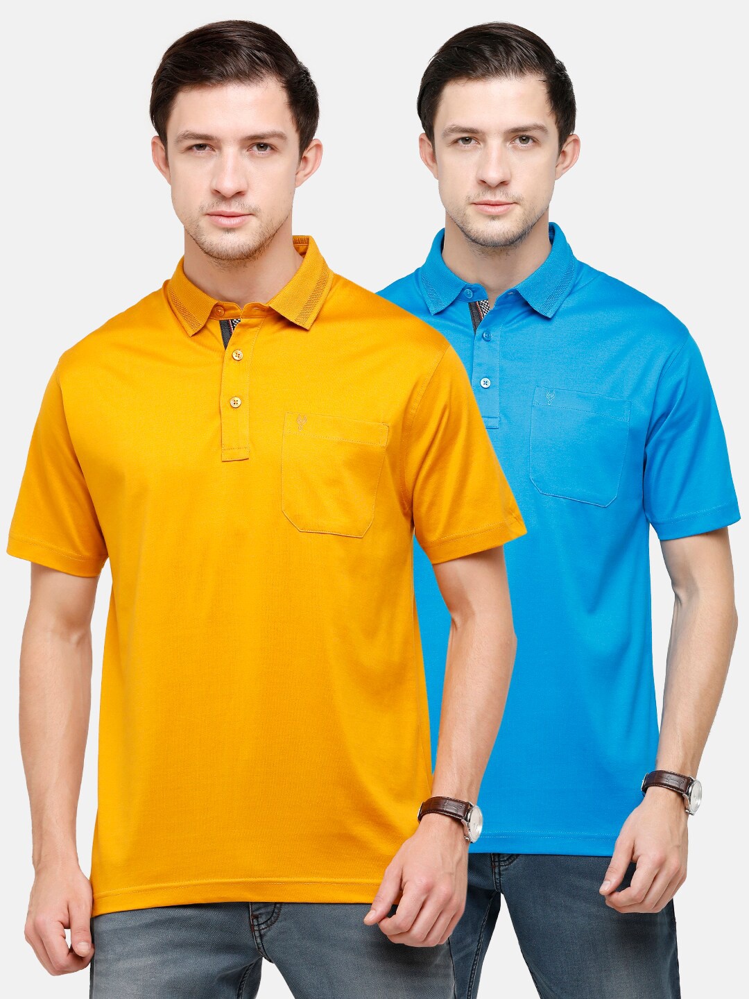 

Classic Polo Men Pack Of 2 Yellow & Blue Polo Collar T-shirt
