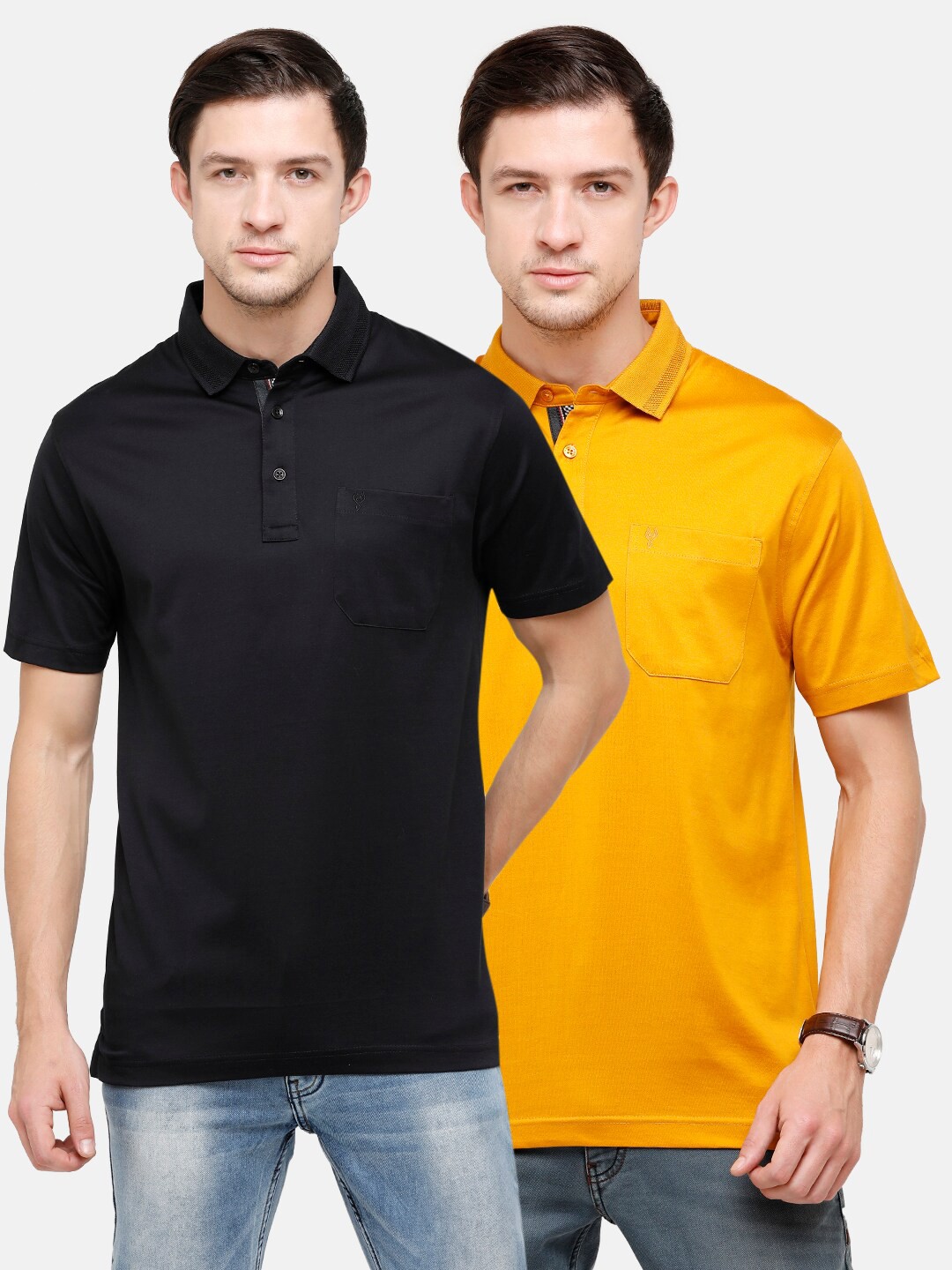 

Classic Polo Set Of 2 Men Multicoloured Polo Collar Pockets T-shirt, Multi