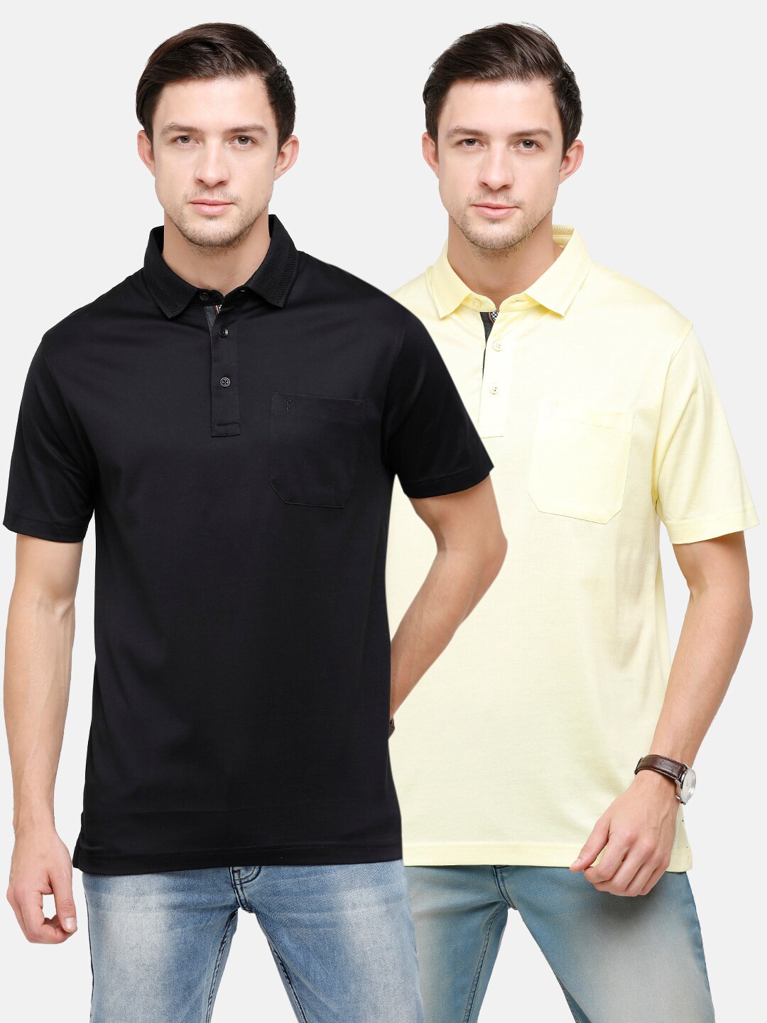 

Classic Polo Men Black & Yellow 2 Polo Collar T-shirt
