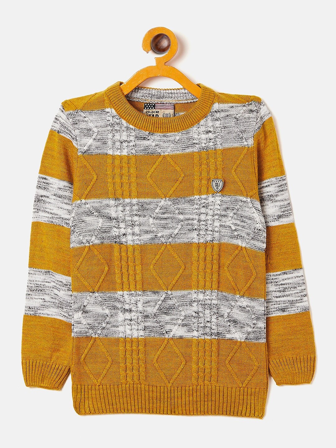 

Duke Boys Mustard Yellow & Grey Cable Knit Pullover