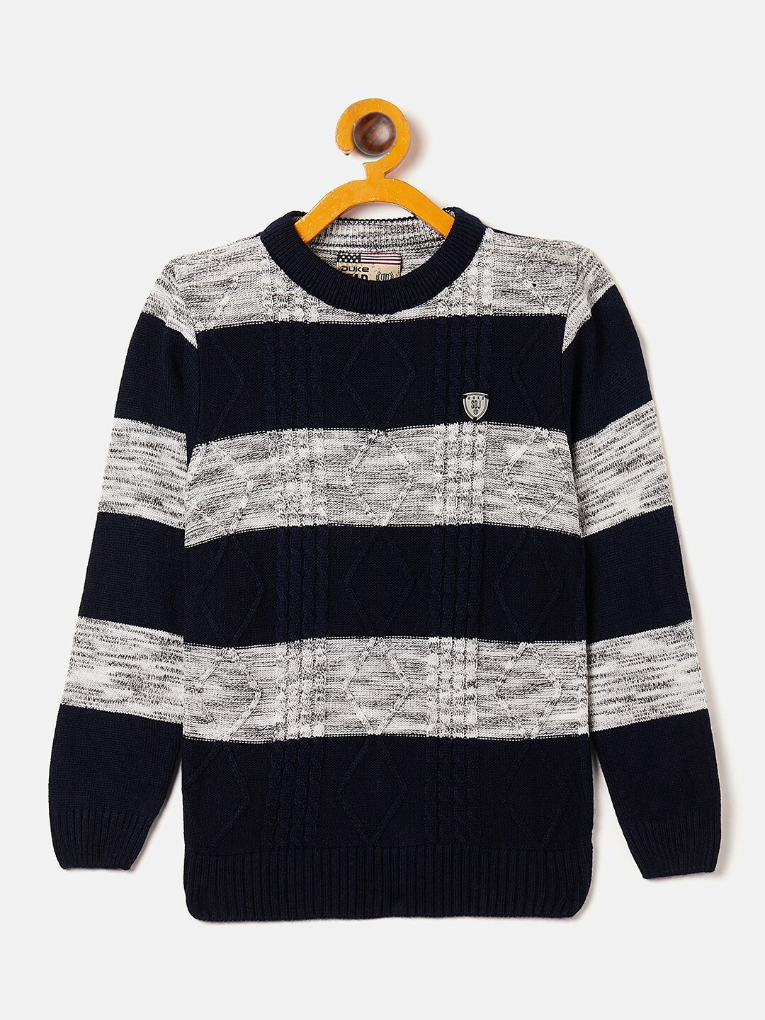 

Duke Boys Navy Blue & Grey Striped Wool Pullover