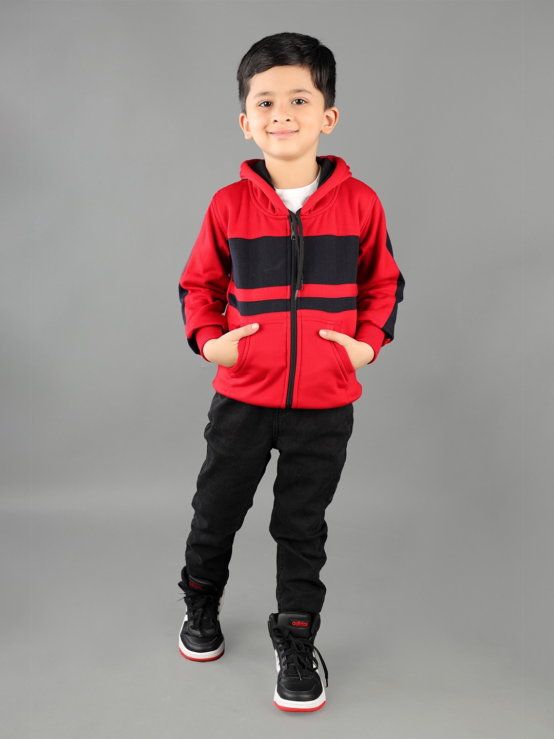 

ahhaaaa Boys Red Colourblocked Hooded Sweatshirt