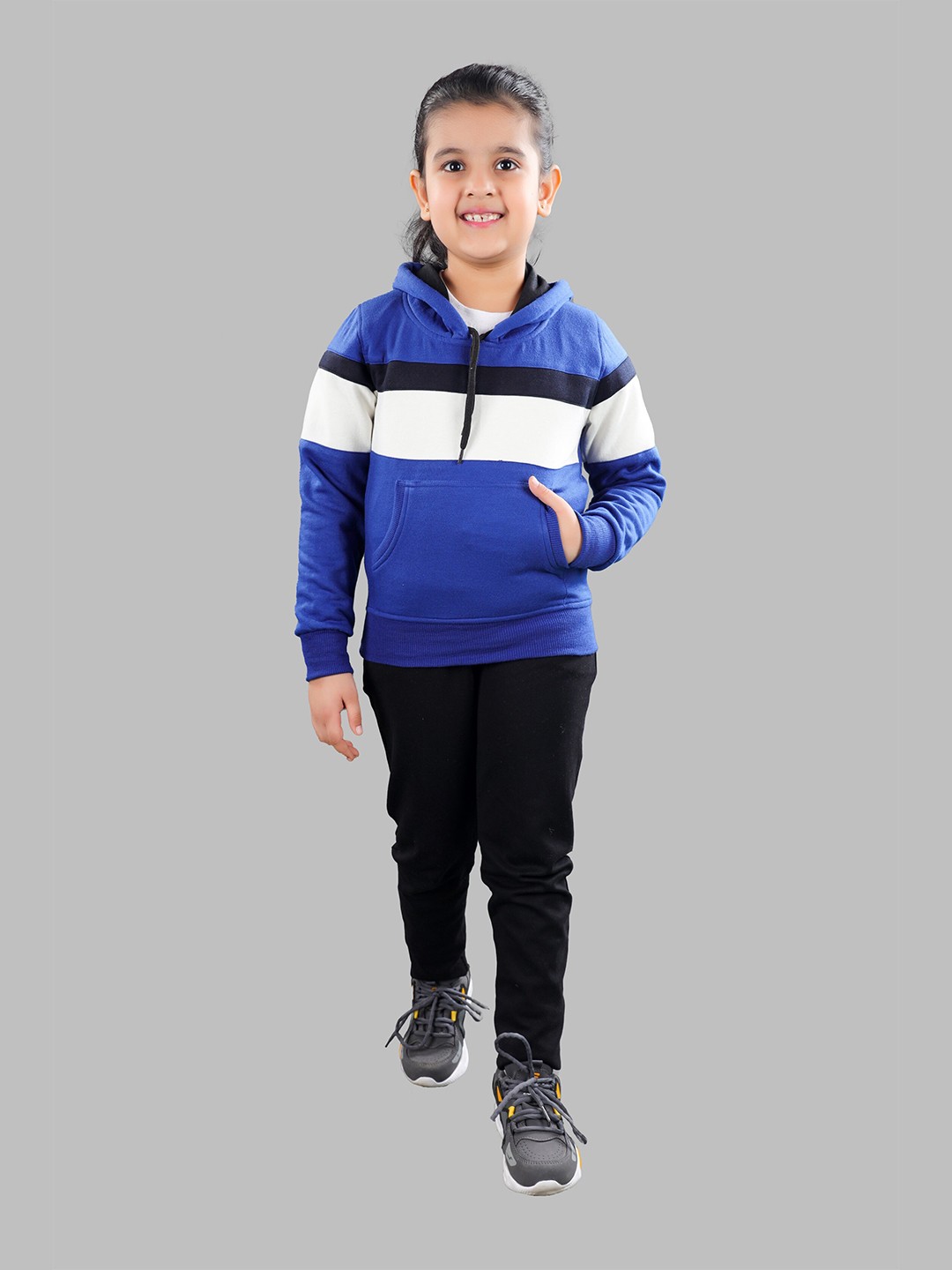 

ahhaaaa Girls Blue Striped Hooded Sweatshirt