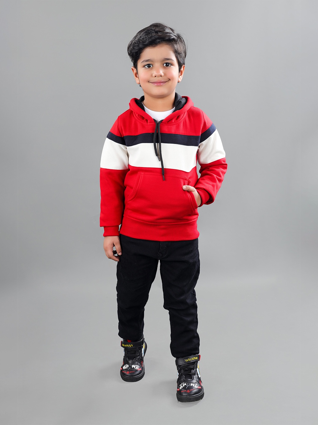 

ahhaaaa Boys Red Colourblocked Hooded Sweatshirt