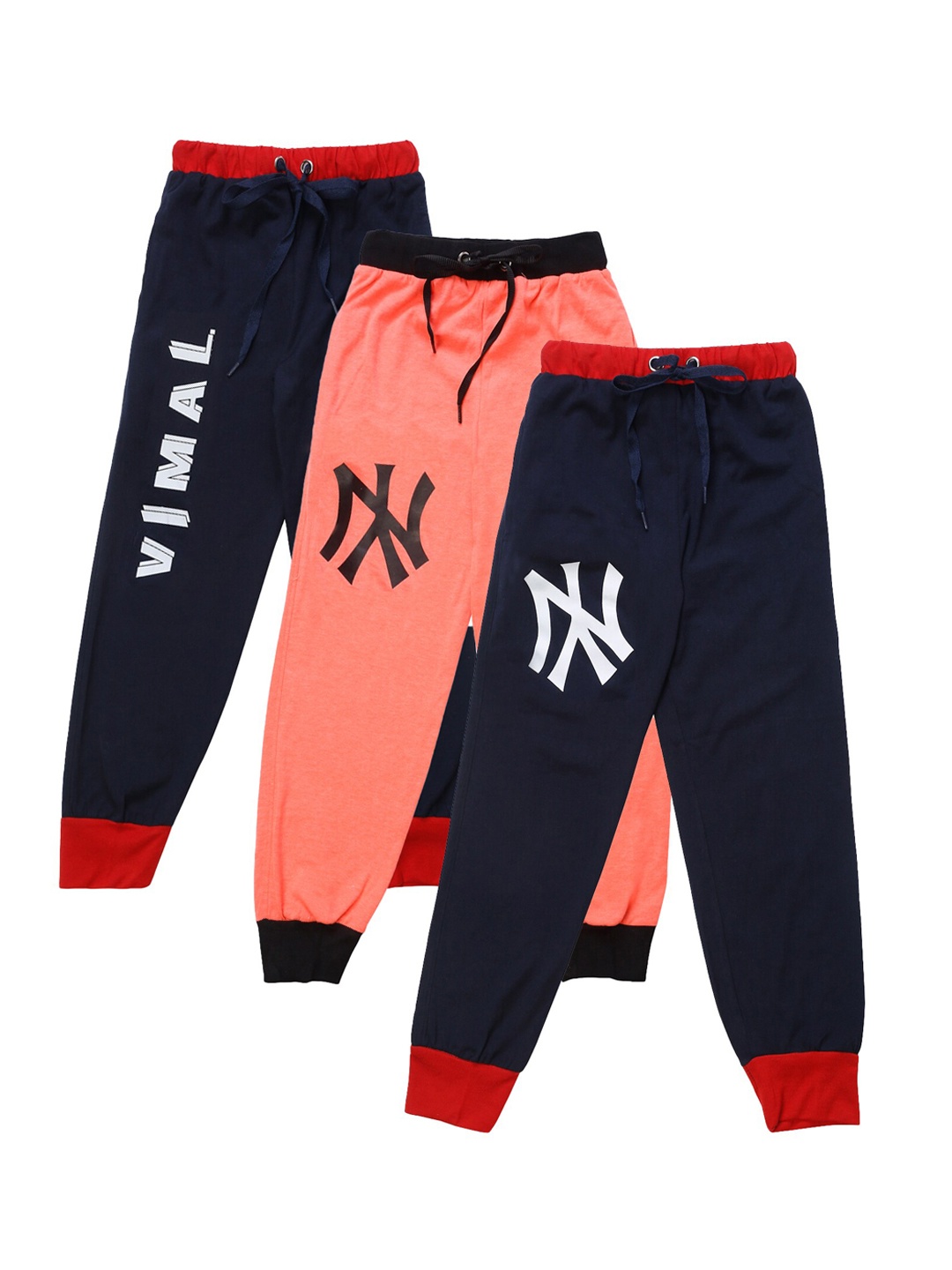

VIMAL JONNEY Kids Pack of 3 Printed Joggers, Navy blue