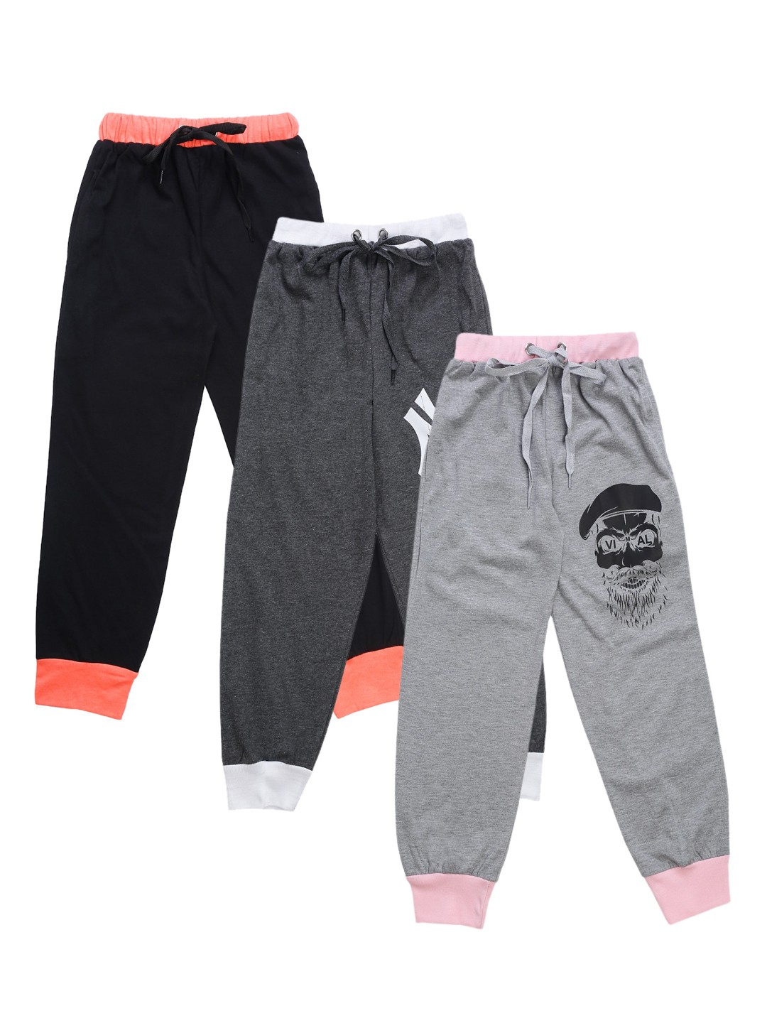 

VIMAL JONNEY Kids Pack Of 3 Solid Joggers, Grey