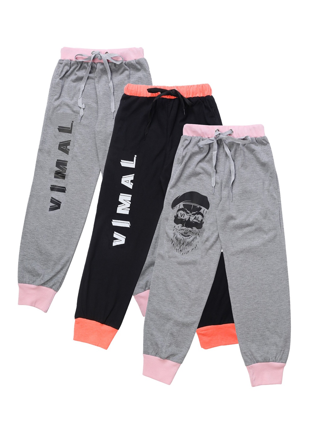 

VIMAL JONNEY Kids Pack Of 3 Solid Joggers, Grey