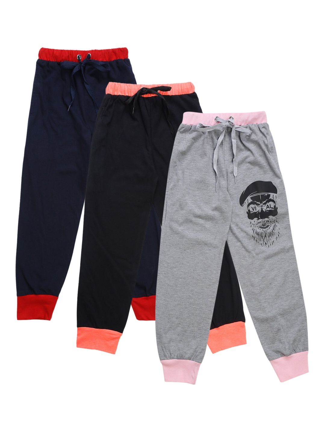 

VIMAL JONNEY Kids Pack Of 3 Solid Joggers, Navy blue