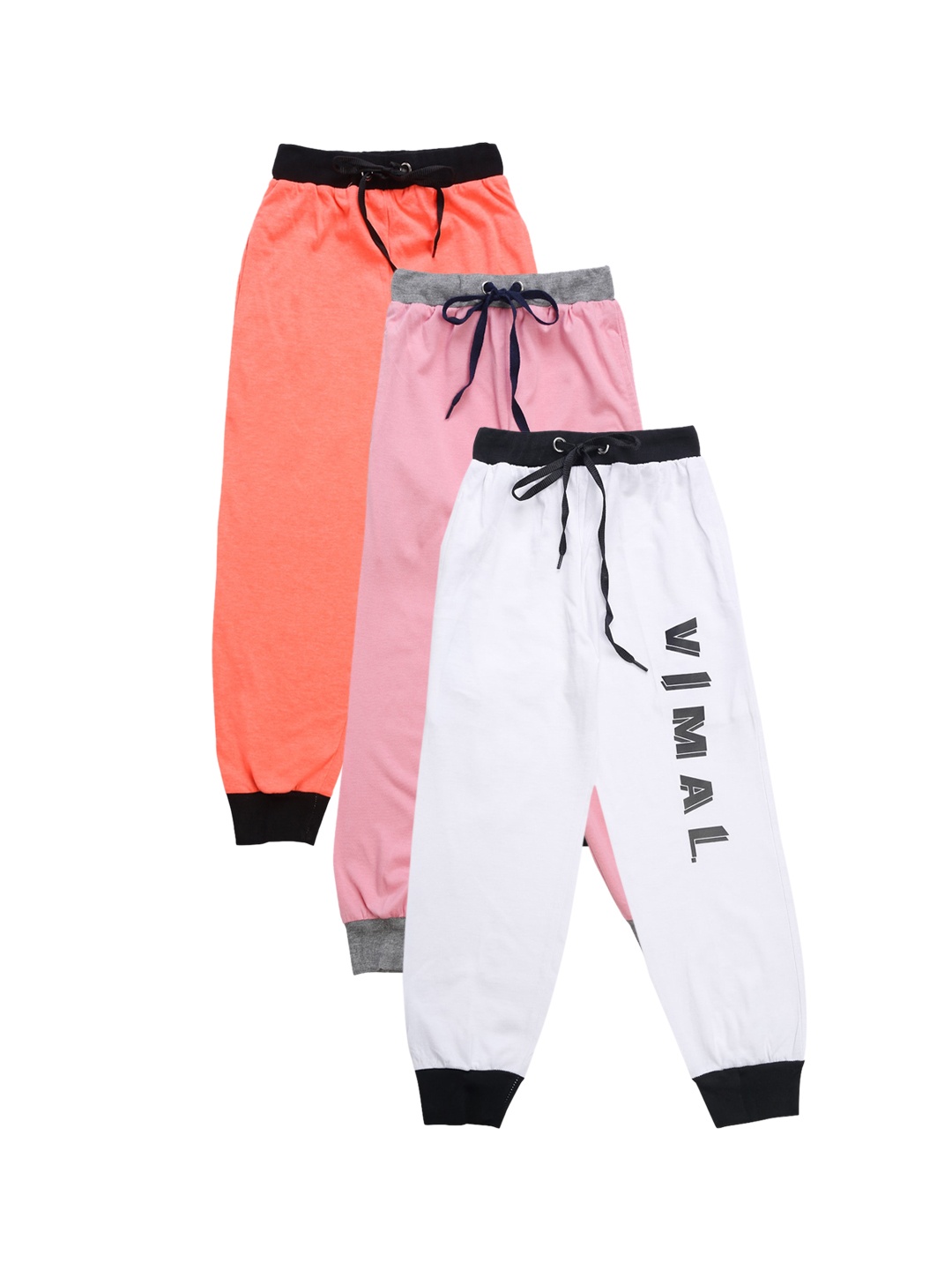 

VIMAL JONNEY Kids Pack of 3 Solid Joggers, Peach