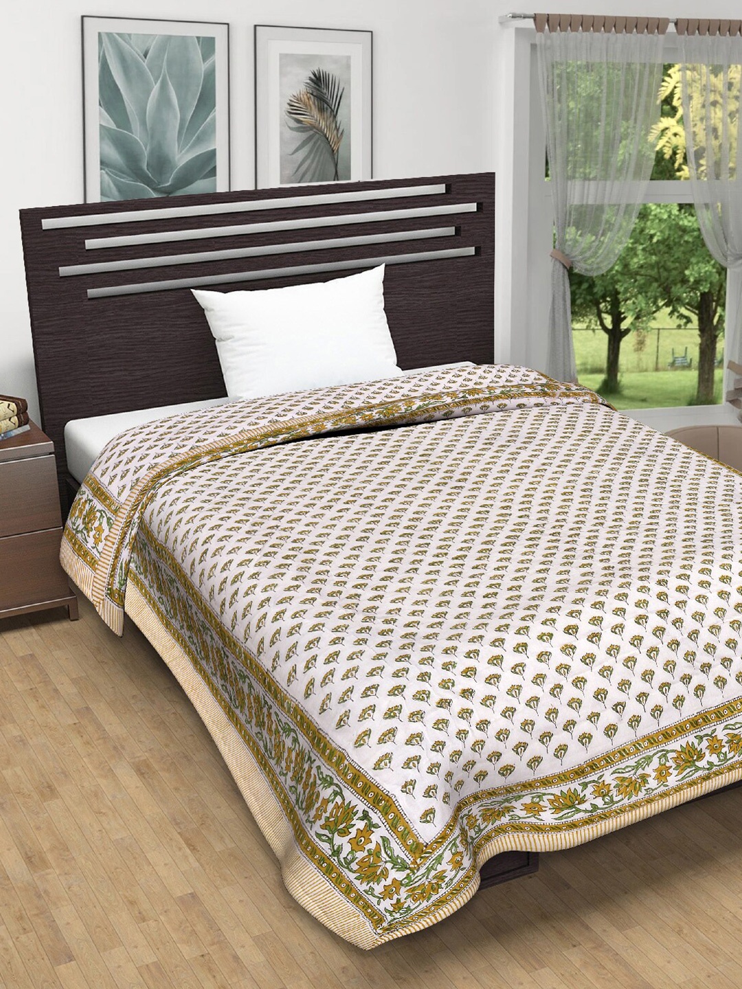 

Tistabene Unisex White & Green Floral Mild Winter 200 GSM Single Bed Dohar