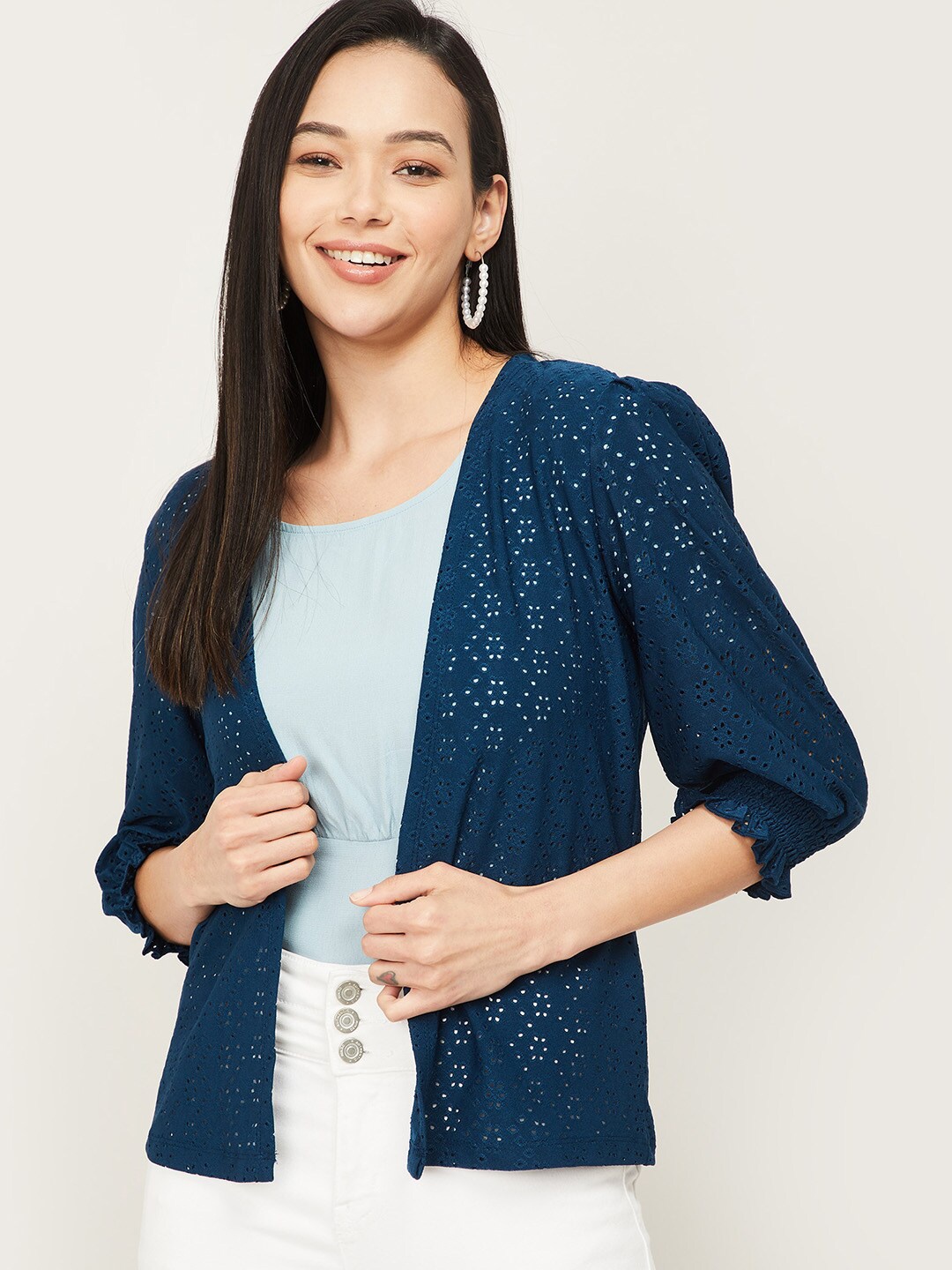 

CODE by Lifestyle Women Teal Schiffli Embroidered Shrug