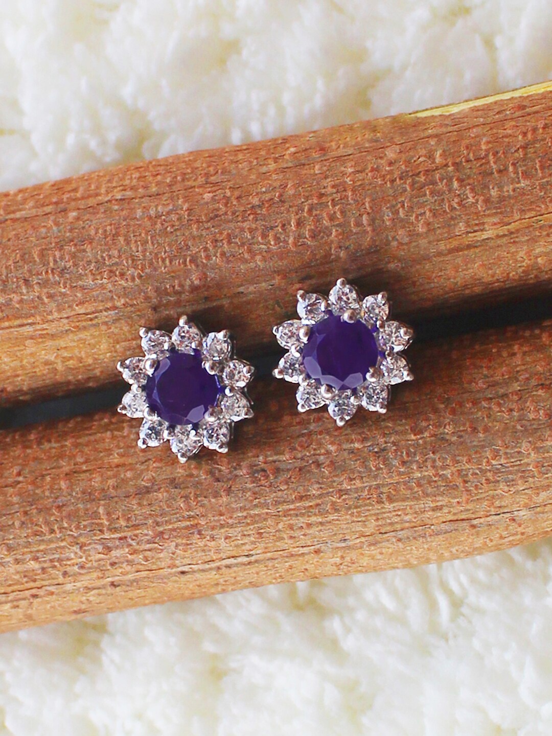 

ERILINE JEWELRY Silver-Toned & Purple 925 Sterling Silver Zircon Contemporary Studs