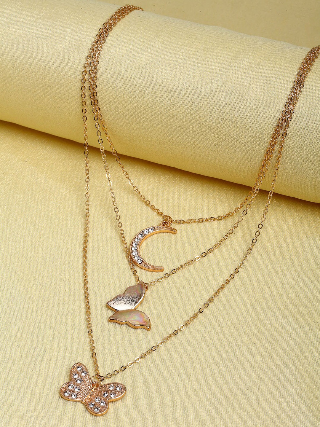

Ferosh Gold-Toned & White Butterfly-Moon Layered Necklace