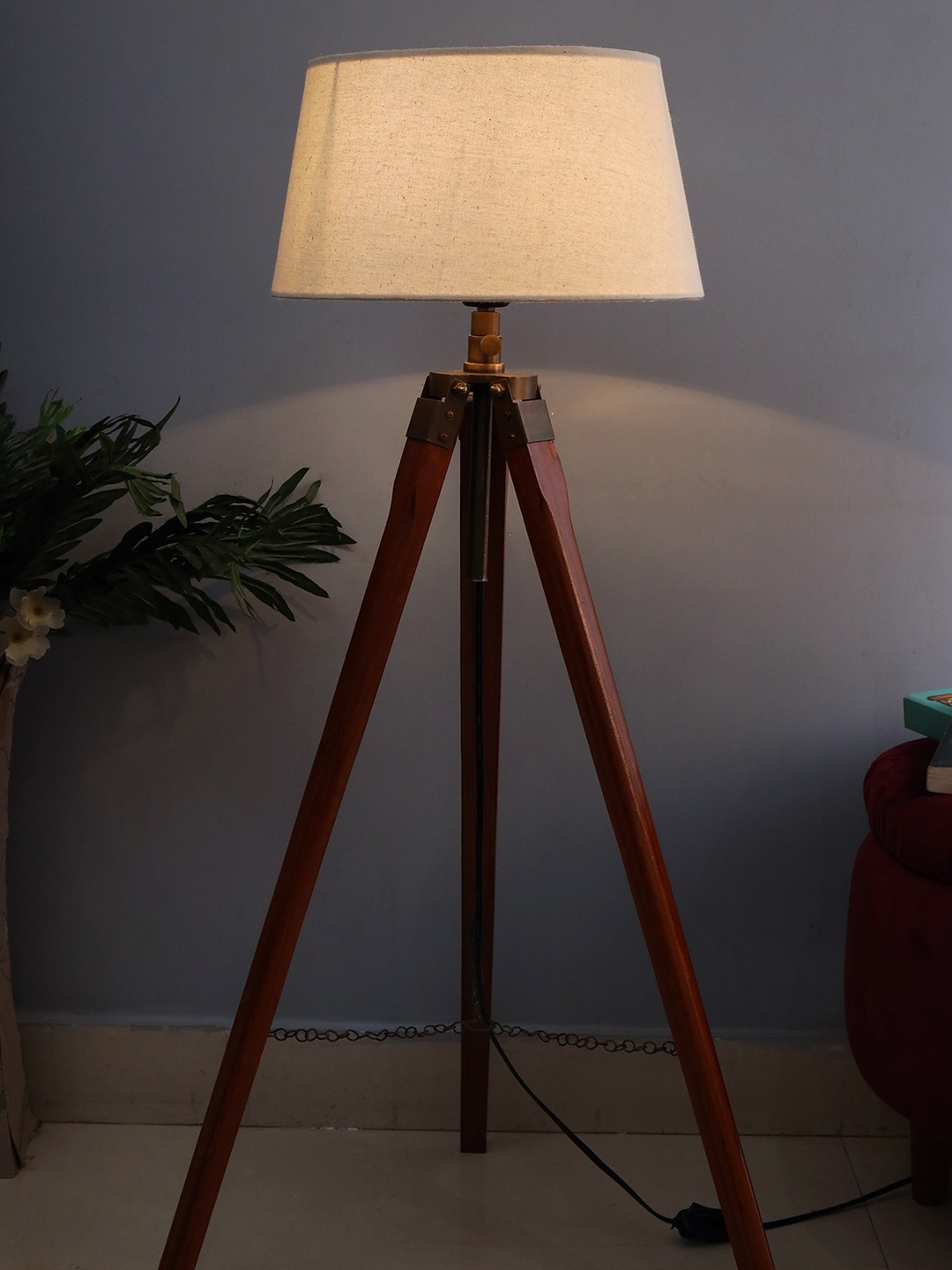 

Homesake Beige & Brown Tripod Wooden Floor Lamp With Shade