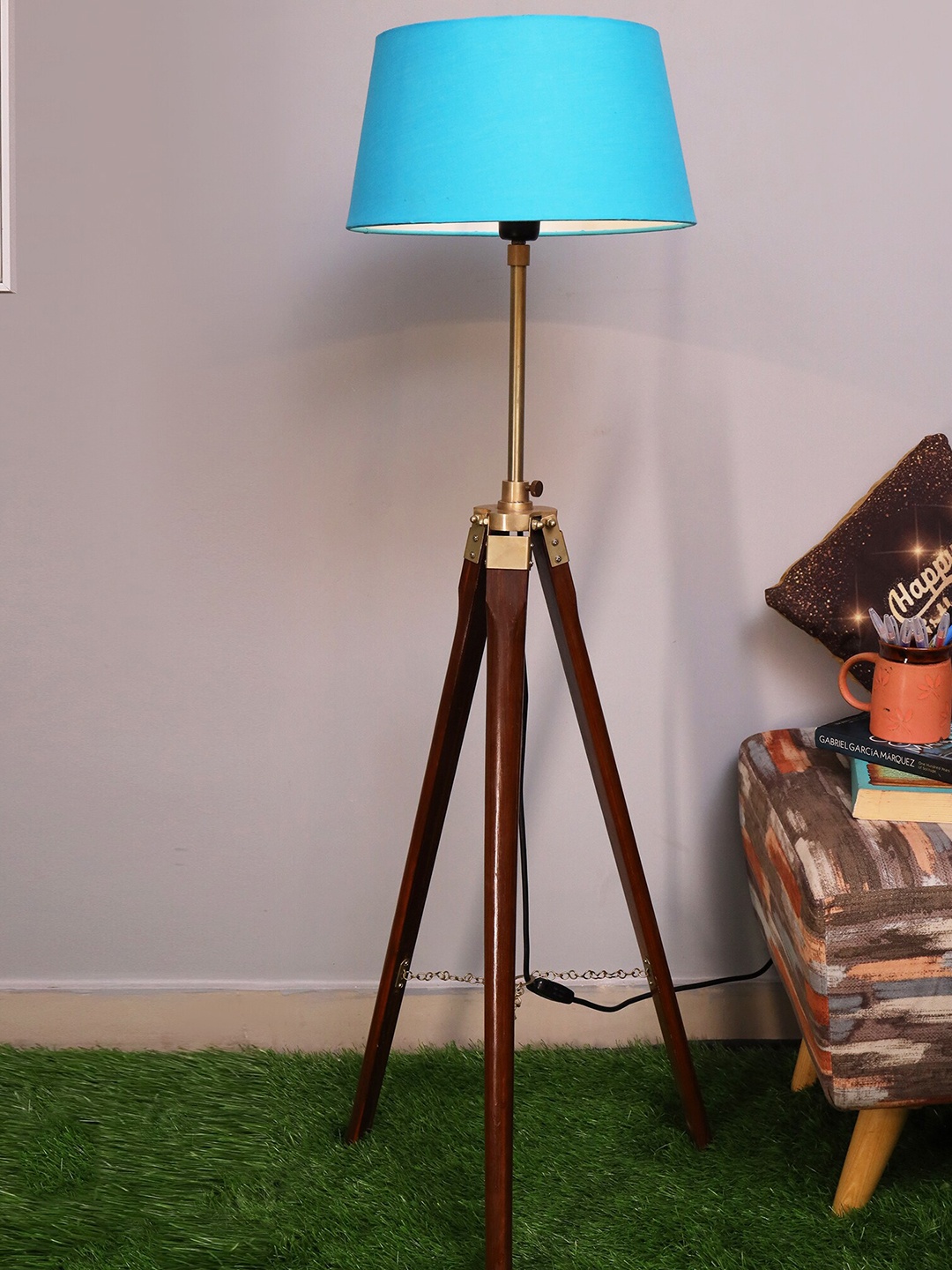 

Homesake Turquoise Blue & Brown Tripod Floor Lamp
