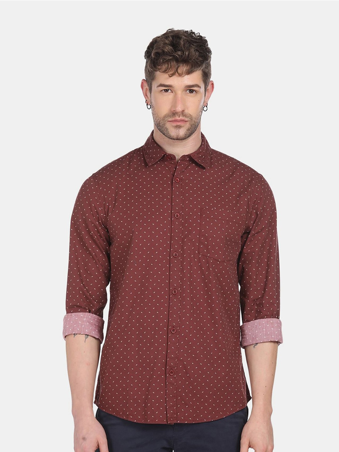 

Ruggers Men Red Printed Pure Cotton Casual Shirt