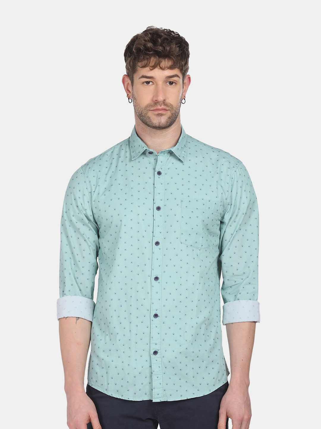 

Ruggers Men Blue Printed Casual Shirt