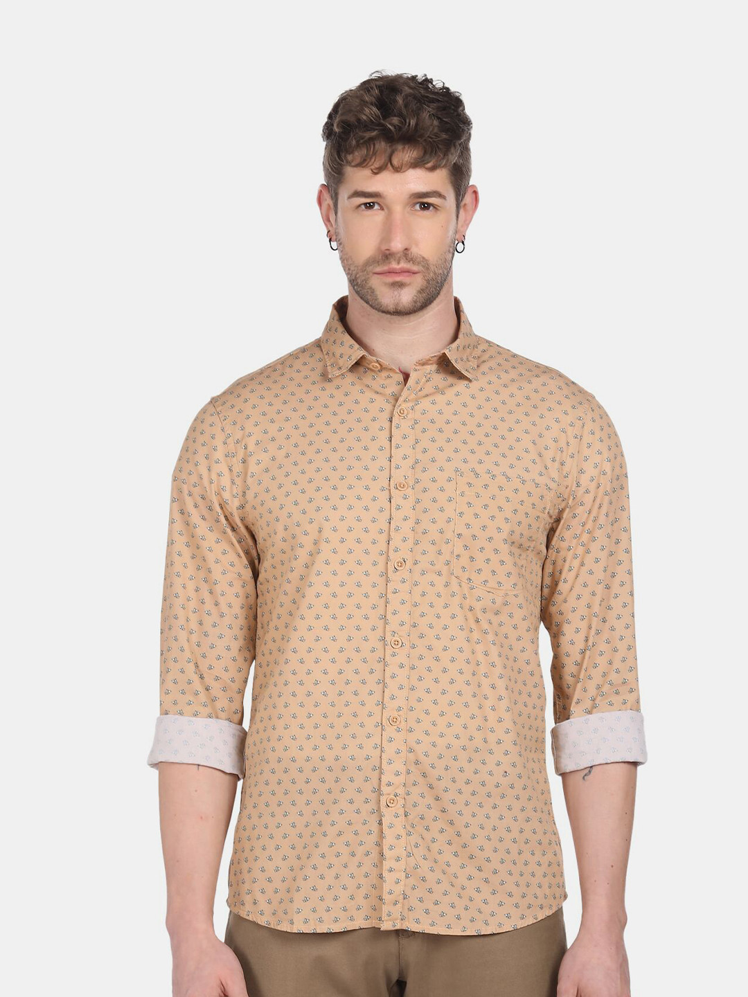 

Ruggers Men Orange Printed Casual Shirt