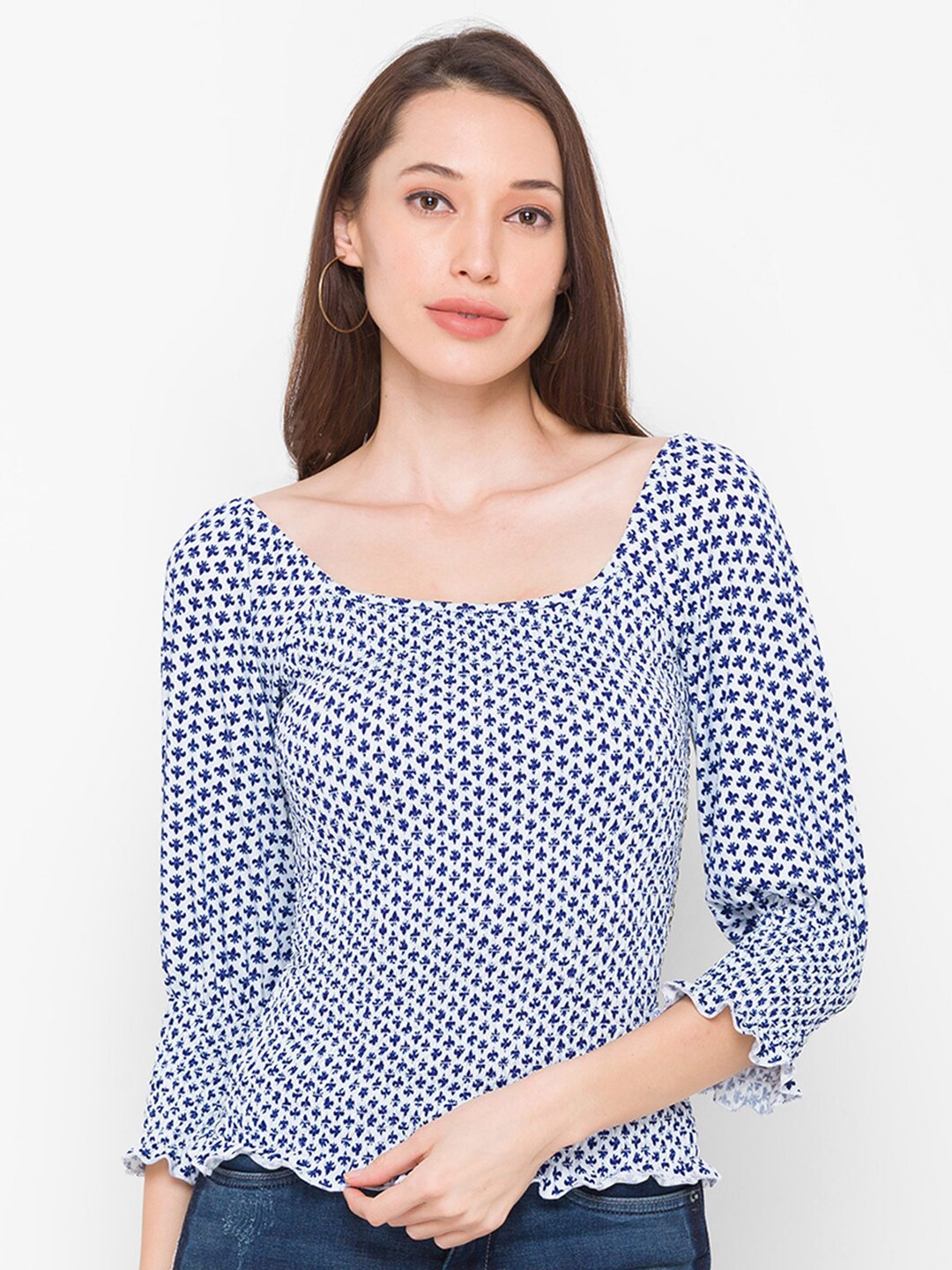 

Globus Blue & White Print Top