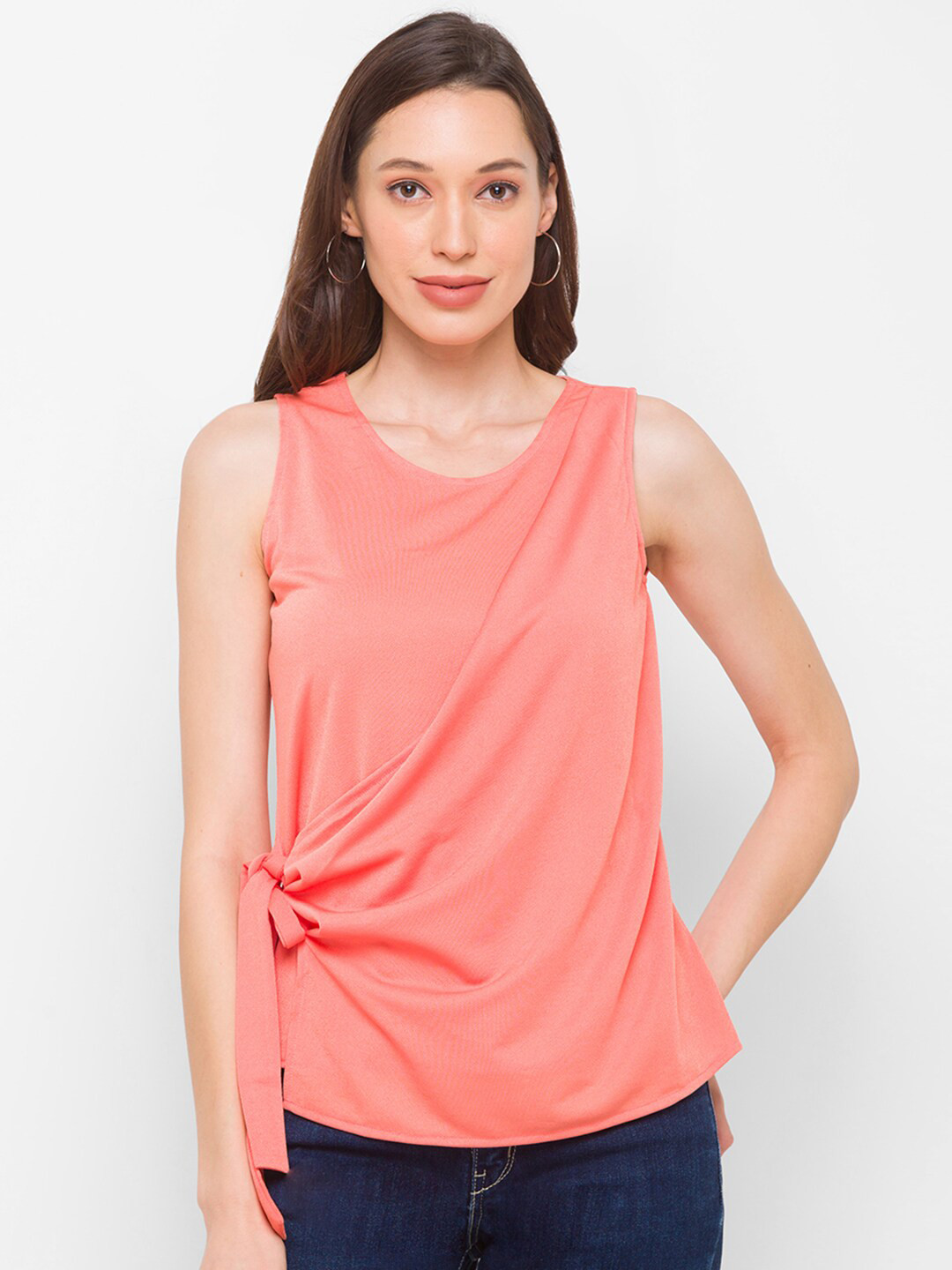 

Globus Pink Solid Tie-Up Top